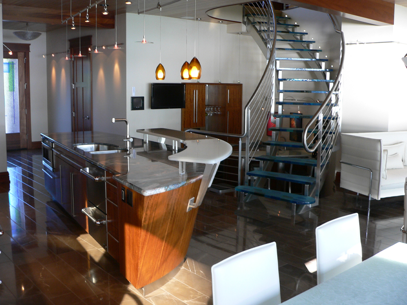 a kitchen with a table in a room