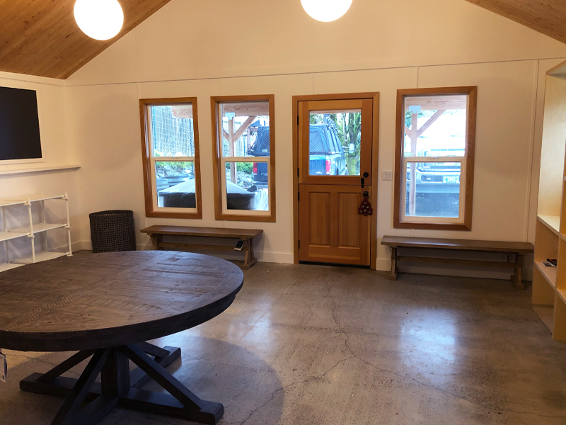 a living room with a wooden floor